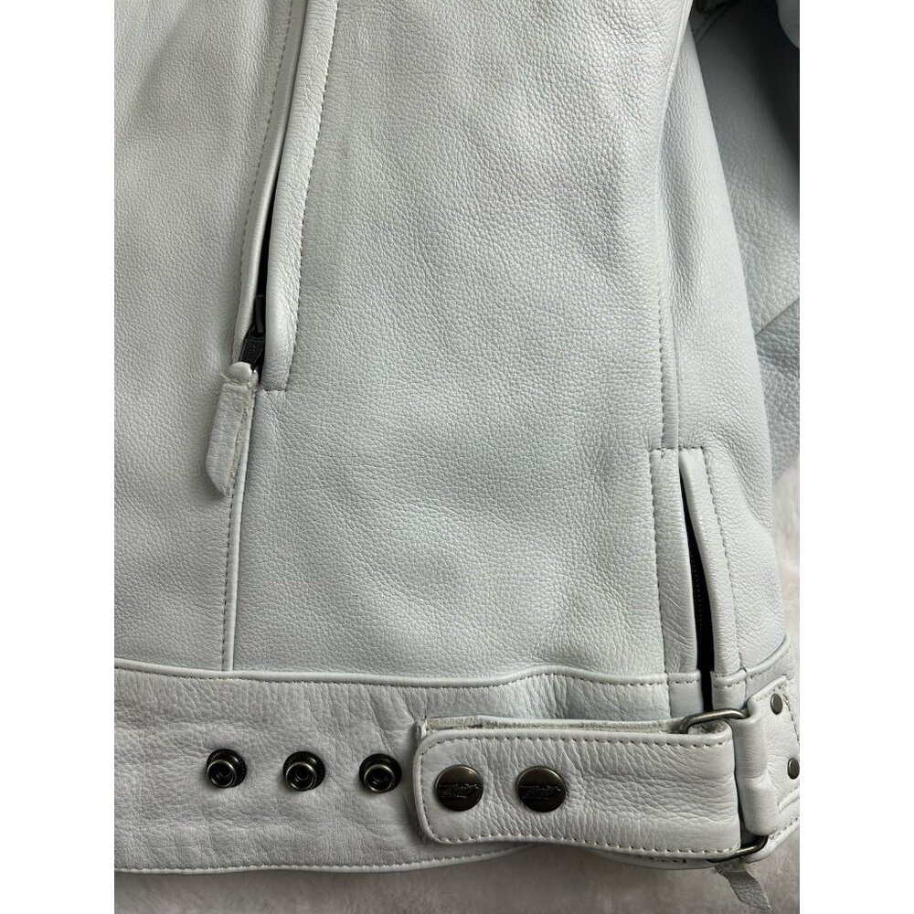 Power Trip Women's Leather Zip Up Motorcycle Jacket Large Cream/Silver Grey - Picture 11 of 16